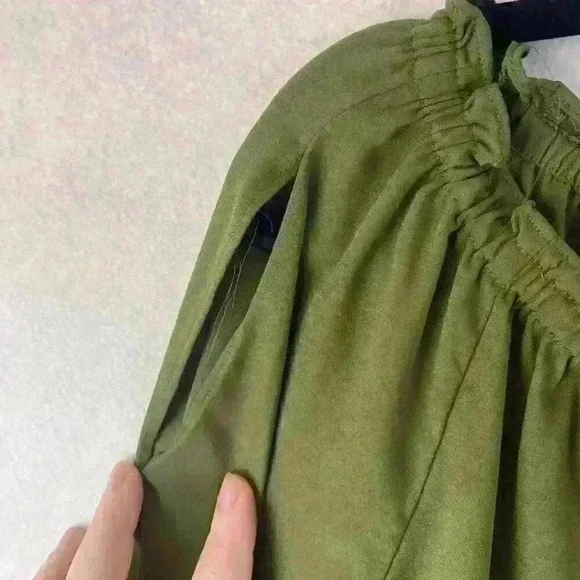 NWT Women's Notations Green Long Sleeve Ruffle Tie Front Blouse Size Large - Picture 7 of 15